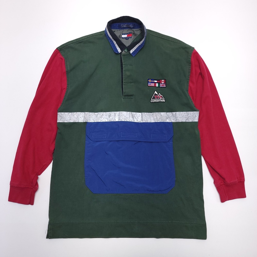 Vintage 90s Tommy Hilfiger Mens M Pullover Rugby Outdoors Colorblock Sport Polo
